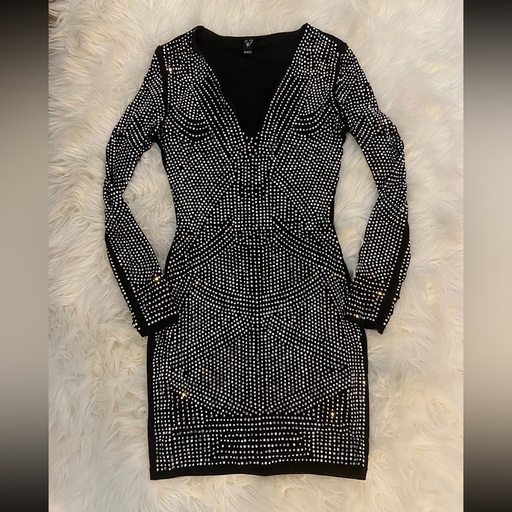 Windsor Heat Stone Sparkly Long Sleeve Bodycon Dress